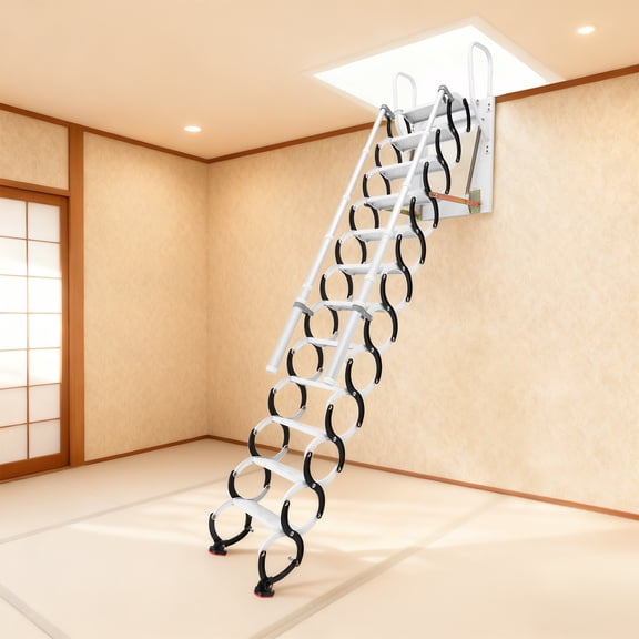 Cold-Rolled Steel Wall-Hung Stairs 60x100cm 12-Step Telescopic Ladder With Handrails Bears 661.39 Lbs
