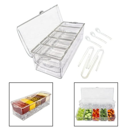 Cold Serving Tray Catering Trays 5 Section Serving Bowls Container Chilled Condiment Server for Vegetables Picnic Outdoor