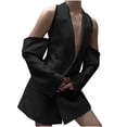 thumbnail image 1 of Cold Shoulder Blazer Dress for Women 2025 Pearl Decor Deep V Neck Double Breasted Elegant Party Cocktail Mini Dresses Black S, 1 of 6