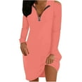 thumbnail image 1 of Cold Shoulder Casual Mini Dress for Women Long Sleeve Tunic A Line Quarter Zip Knee Length Summer Short Dress 2026 Pink,XL, 1 of 6