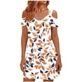 thumbnail image 1 of Cold Shoulder Dresses for Women Boho Floral Print Mini Dress Elegant Classy Business Sundress Casual Work Fashion Trendy Outfits V Neck Short Dresses 2026 Summer Beach Vacation Outfits, 1 of 5