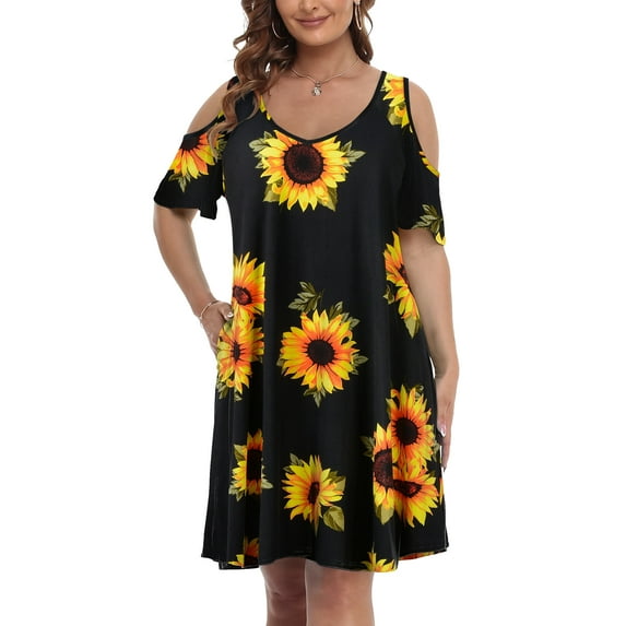 VEPKUL Women's Plus Size Dresses Casual A Line Flowy Swing Loose Dress with Pockets Flower35_1X