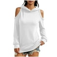 thumbnail image 1 of Cold Shoulder Hoodies Sweatshirt for Women Pullover Casual Long Sleeve Solid Color Tunic Tops Sexy Loose T-Shirts, 1 of 8