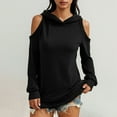 thumbnail image 1 of Cold Shoulder Hoodies for Women Long Sleeve Sweatshirt Dressy Slim Fit Varsity Hooded Tops with Drawstring, 1 of 8