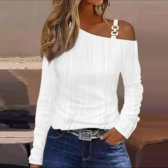 Cold Shoulder Long Sleeve Shirts for Women Twist Knot V Neck Tops Fall Casual Soild Color Basic Tees Shirts