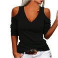 thumbnail image 1 of Cold Shoulder Long Sleeve Tops For Women V Neck Tunic Blouses Solid Color Casual Pullover Top Shirts Vestidos Largos De Verano Para Mujer Long Sleeve Shirts For Women, 1 of 1