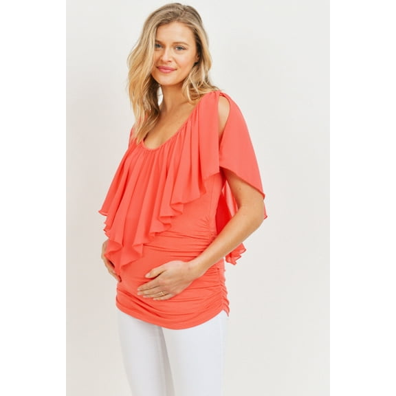 Cold Shoulder Scoop Neck Ruffle Maternity Top