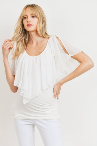 Cold Shoulder Scoop Neck Ruffle Maternity Top