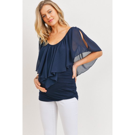 Cold Shoulder Scoop Neck Ruffle Maternity Top