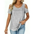 thumbnail image 1 of Cold Shoulder Sequin Party Shirts for Women Dressy Loose Sparkle Short Sleeve Blouse Elegant Business Casual Tops, 1 of 7