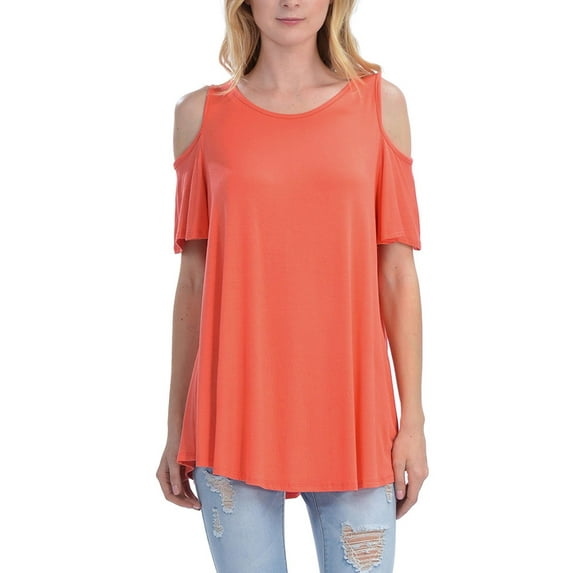 Cold Shoulder Short Ruffle Sleeve Tunic Top