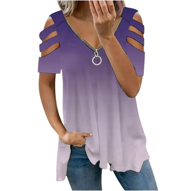 Cold Shoulder Tops for Women, Women Summer Casual Tunic V Neck