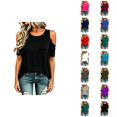 thumbnail image 1 of Cold Shoulder Tops for Women 2026 Summer Short Sleeve Crewneck Plain T Shirts Tunic Blouses, 1 of 6