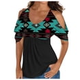 thumbnail image 1 of Cold Shoulder Tops for Women Floral Print Short Sleeve Shirts Dressy Casual Sexy Tops Round Neck Tees Blouses, 1 of 5