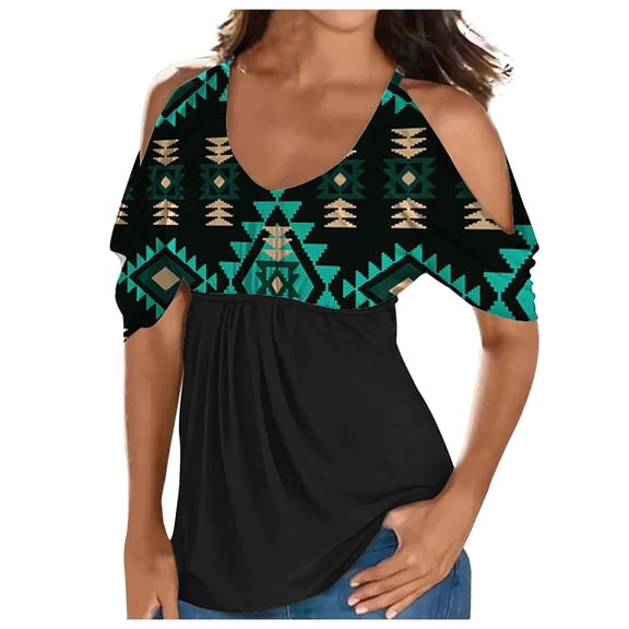 Cold Shoulder Tops for Women Floral Print Short Sleeve Shirts Dressy Casual Sexy Tops Round Neck Tees Blouses