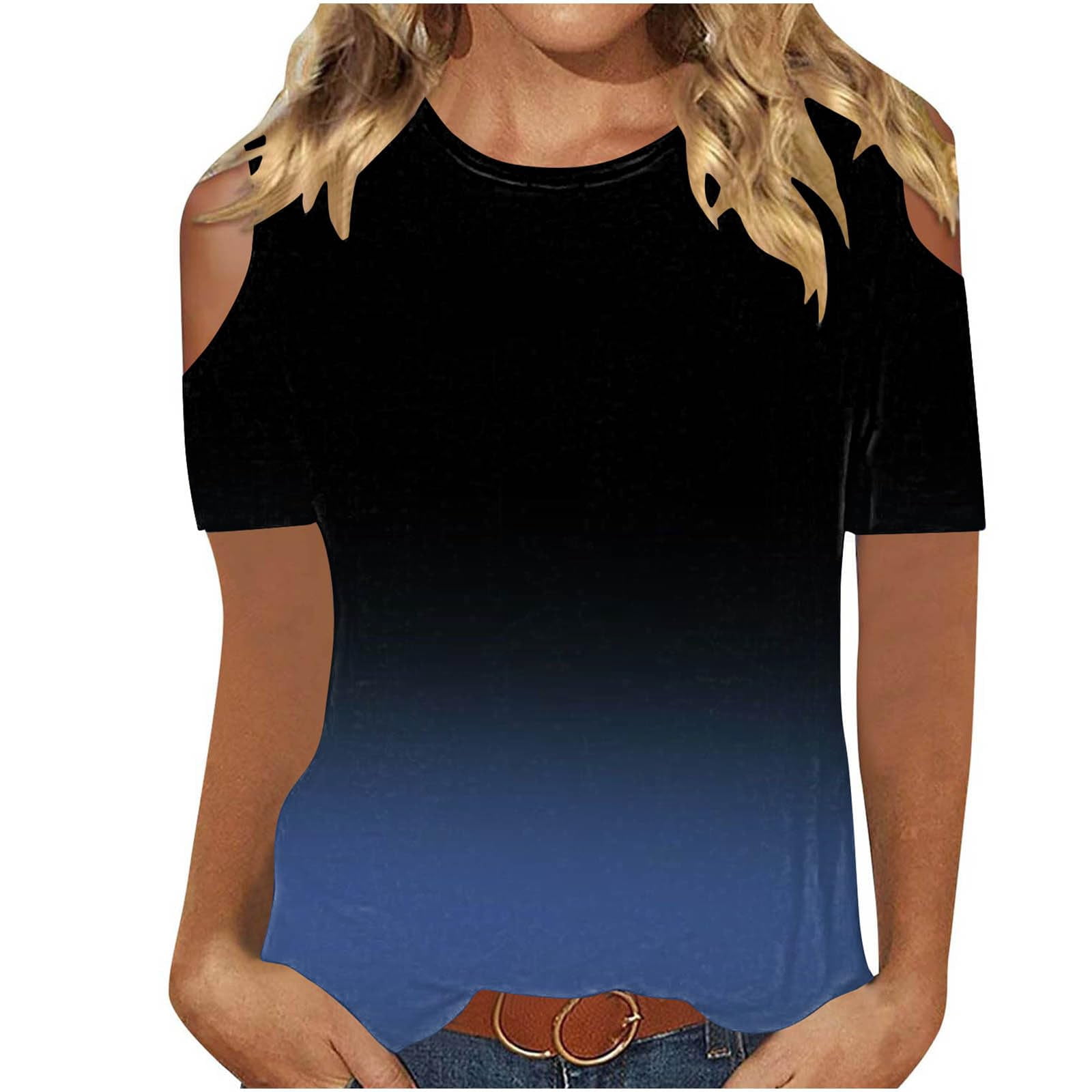 Cold Shoulder Tops for Women Sexy Short Sleeve Shirts Casual Summer ...
