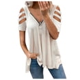 thumbnail image 1 of Cold Shoulder Tops for Women Short Sleeve Strappy Zipper V Neck Flowy Blouses Loose Lightweight T Shirts Summer Tunics, 1 of 5