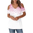 thumbnail image 1 of Cold Shoulder Tops for Women Summer Tunic Short Sleeve Cute V Neck Floral Blouses Classic Flowy Casual Shirts (2XL, Pink 1), 1 of 7