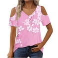 thumbnail image 1 of Cold Shoulder Tunic Tops for Women Dasiy Floral T-Shirts V Neck Tees Shirt Loose Fitted Short Sleeve Tops Formal Trendy Tunic Blouses Dressy Work Office Bussiness Clothes Summer Garment, 1 of 7