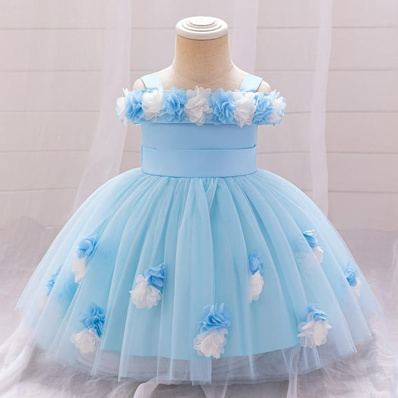 Cold Shoulder Tutu-Dresses for Girls 2025 6M-3Y Toddlers Kids Cute Floral Solid A-Line Layered-Tulle Birthday Party Prom Dress