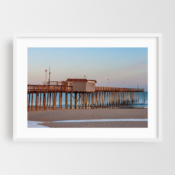 A Cold and Snowy Day in Ocean City Maryland - Ocean City Maryland Photography Boardwalk Seaside Ocean Beach Coastal Sunset White Framed Wall Art Print 5 x 7 inches