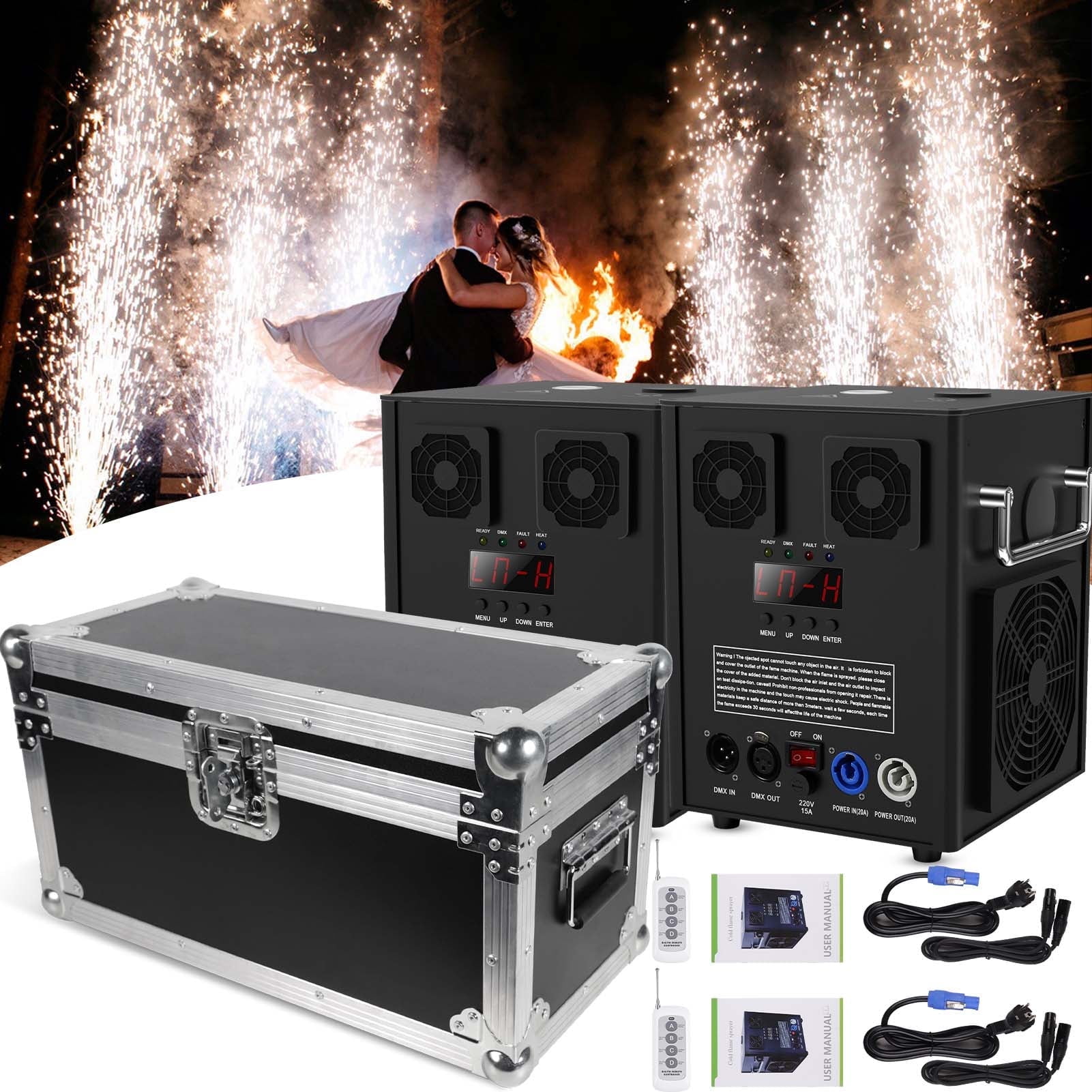2Pack 700W Cold Spark Machine DMX512 for Stage DJ Disco Wedding with Flight Case- Black