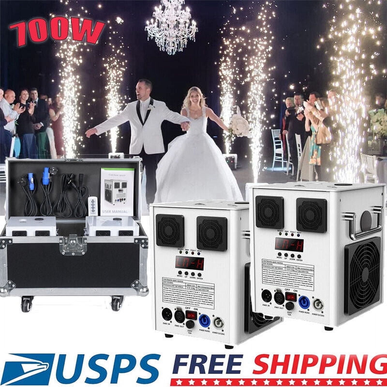Cold Spark Machine 700W DMX Stage Effect Machine 6.6-16ft for Stage DJ Disco with Flight Case 2 Pcs White