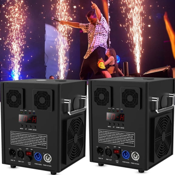 U`KING 2Pack Cold Spark Machine - DMX Firework Machine with 3-16ft Adjustable Height for Wedding Stage Party DJ Disco, Black