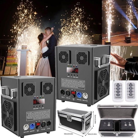 Cold Spark Machine 700W Large Cold Spark Firework Machine 6.6-16ft for DJ Special Effect with Flaght Case 2 Pcs