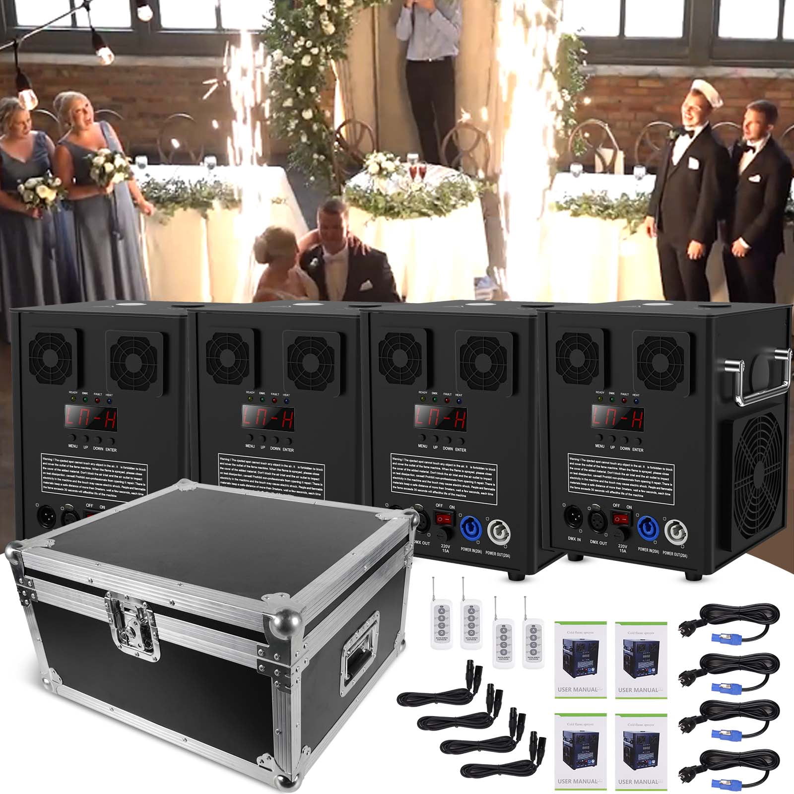 Cold Spark Machine 700W Large Cold Spark Firework Machine 6.6-16ft for DJ Special Effect with Flaght Case 4 Pcs