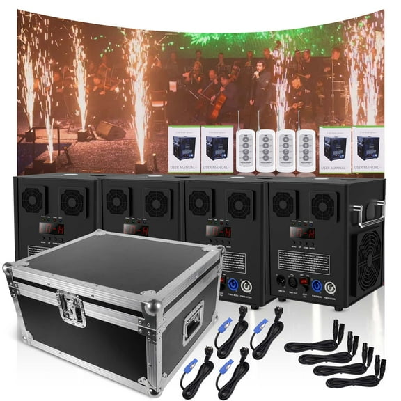 Cold Spark Machine 700W Large Cold Spark Firework Machine 6.6-16ft for DJ Special Effect with Flaght Case 4 Pcs