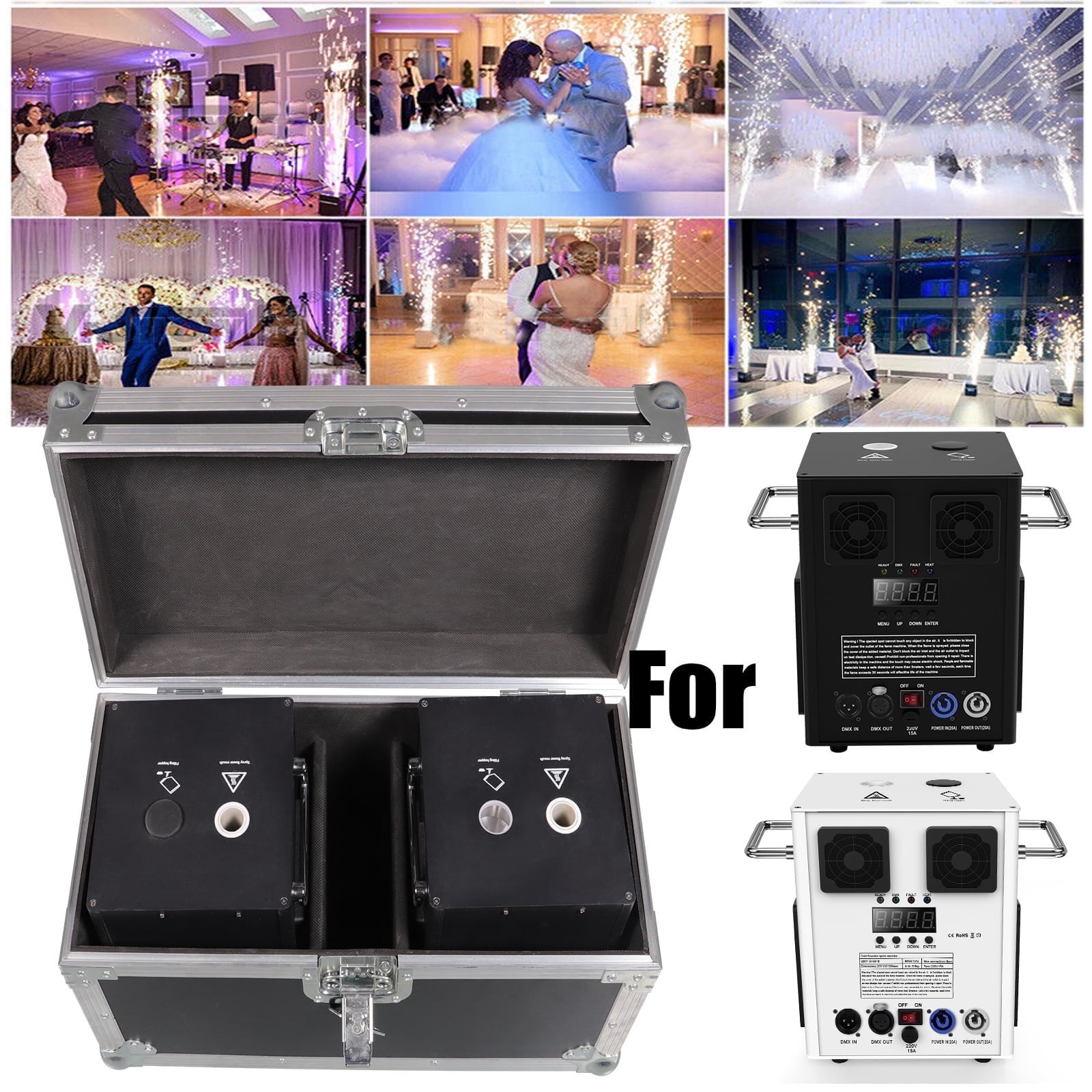 Cold Spark Machine Flight Case for 2Pcs DJ Stage Effect DMX Firework Machine,Convenient for Carrying for Weddings,Parties,Concerts