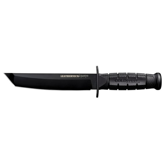 Cold Steel Leatherneck Tanto Fixed Blade Knife, Plain edge, German D2 with Black Powder Coating Steel with Secure-Ex Sheath and Griv-Ex Handle