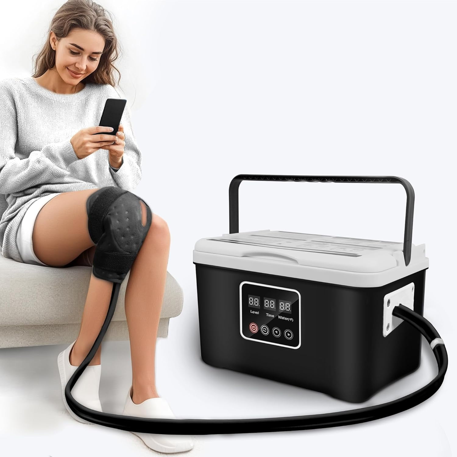 Cold Therapy Machine, Ice Therapy Machine for Knee with Adjustable Flow Rate, Digital Timer, Quiet Pump, Knee Pad, Cold Therapy Unit for Long-Term Relief and Recovery, Black