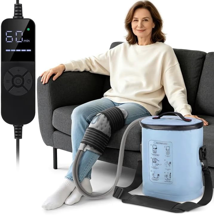 Cold Therapy Machine with Programmable Timer, Portable Knee Ice Machine for Knee After Surgery, Knee Replacement Recovery System, Cryotherapy Pain Relief w/Compression Pad