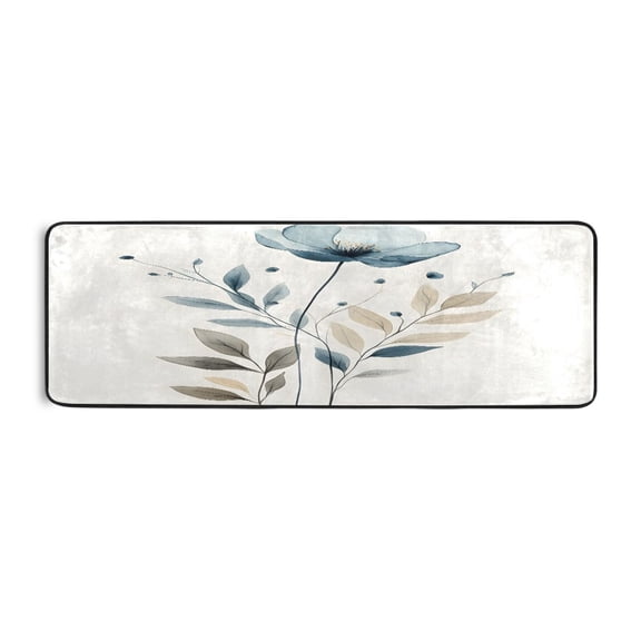 Cold Toned Flower 72x24" Runner Rug, Non-Slip Memory Foam Cushion, Anti-Crease for Hallways and Bedrooms