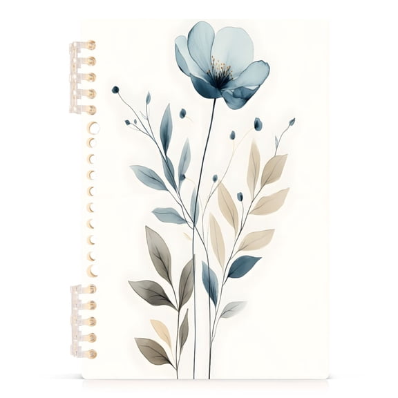 Cold Toned Flower A5 8.3x5.7in PP Notebook, Adjustable Rings, 60 Sheets, Diary or Journey Note