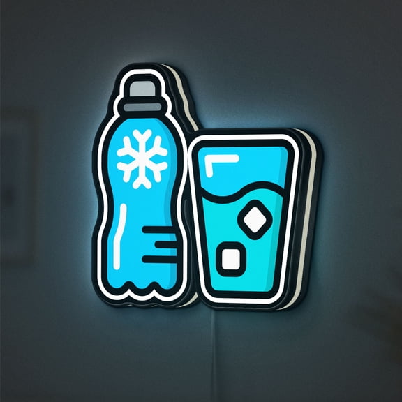 Cold Water Bottle 3D Novelty Light Box for Weather and Chill Decor, Refreshing Drink Lamp for Kitchen, Fridge or Summer Spaces (Width 8 inch, 20cm)