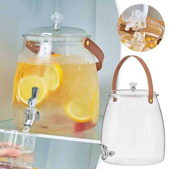 Cold Water Kettle with Faucet | Fruit Tea Jug | PET Beverage Dispenser | Leak-Proof Iced Water Pitcher | Easy Pour Spout | 16x23cm | Household & Outdoor Drink Bucket | Transparent Juice Container