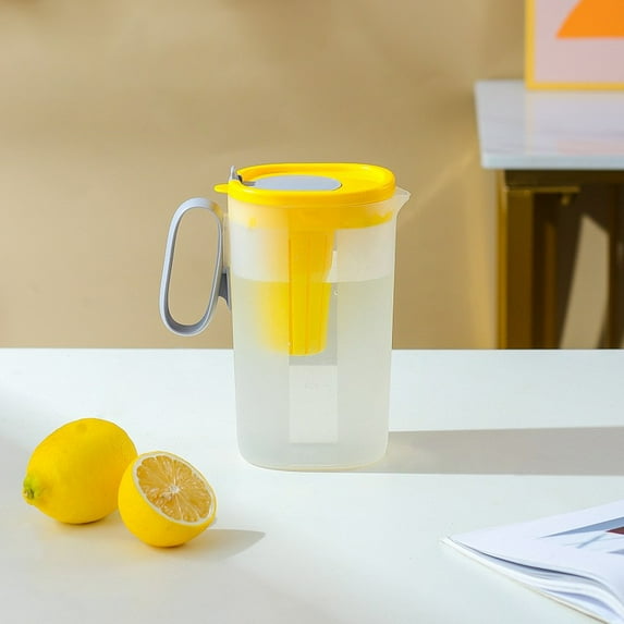 Cold Water Kettle with Fruit Filter, Household High Temperature Resistant Plastic, Large Capacity 1.6 Quart, for Making Tea, Infusing Fruit, and Iced Beverages, Yellow, by FAJHHA
