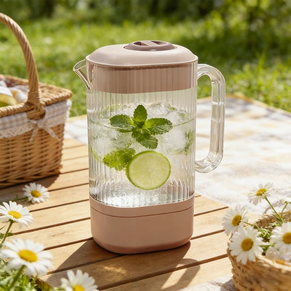 Cold Water Kettle Pitcher Striped Transparent Plastic 24cm, 1.5L Capacity Lead-Free Dishwasher Safe, Slim Refrigerator Design Hot & Iced Tea, Lemonade, Milk, Punch, Beverage Jug for Home,