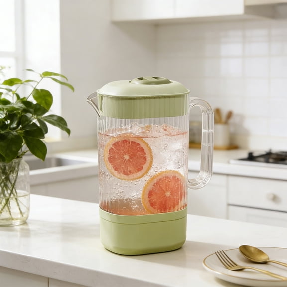 Cold Water Kettle Pitcher Striped Transparent Plastic 24cm, 1.5L Capacity Lead-Free Dishwasher Safe, Slim Refrigerator Design Hot & Iced Tea, Lemonade, Milk, Punch, Beverage Jug for Home,