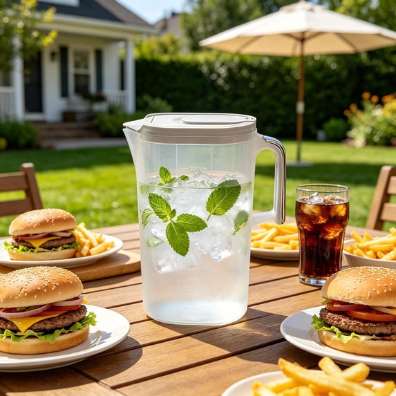 Cold Water Pitcher for Fridge, Large-Capacity Leak-Proof Beverage Container with Filter Spout, Wide-Mouth Drink Pitcher for Iced Tea, Lemonade and Fruit Infused Water