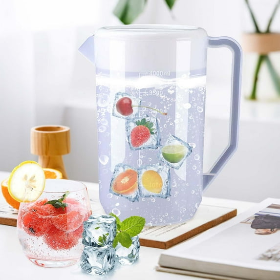 Cold Water Pitcher, Large Capacity Beverage Container, Plastic Water Kettle, Durable Pitcher for Refrigeration, Kitchen Use, Parties, 4000ml, 1 Pc, by IHXORA