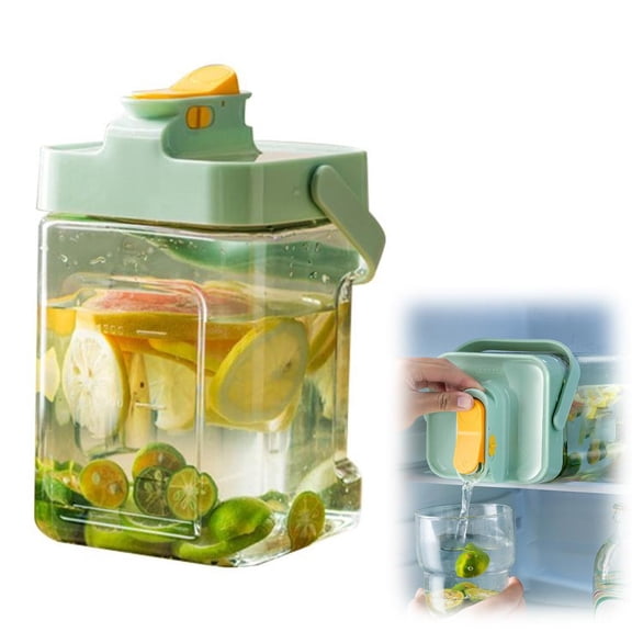 Cold Water Pitcher with Press Faucet, Horizontal Dispenser for Refrigerator, Leakproof Plastic Drink Container for Home Office