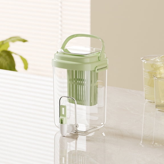Cold Water Pot With Faucet Fruit Tea Bucket Cold Water Pot Household Beverage Bucket Cold Drink Bucket With Tea Strainer/ Refrigerator Cold Water Kettle Green