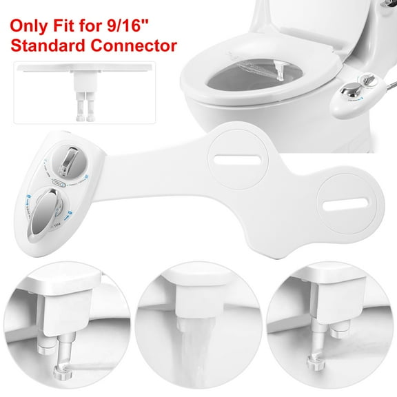 Cold Water Spray Bathroom Bidet TeqHome Self Cleaning Dual Nozzle Non-Electric Mechanical Toilet Restroom Seat Cover Attachment