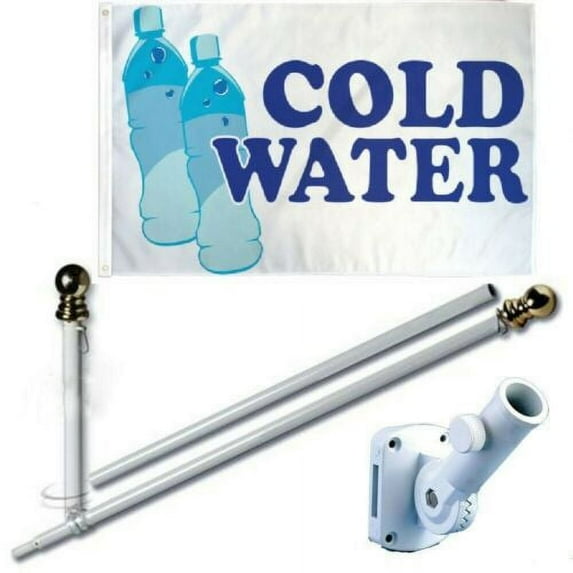 Cold Water White Blue 3 x 5 FT Flag + 6 Ft Spinning Tangle Free Pole + Bracket