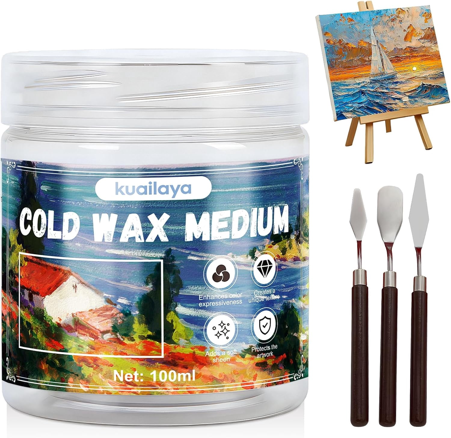 Cold Wax Medium, Cold wax Watercolor Waxs Sealer, Creating Unique Texture Presents Elegant Matte Finish Increases Adhesion and Stability of Pigments Protects Painting Low odor, 3.38 oz