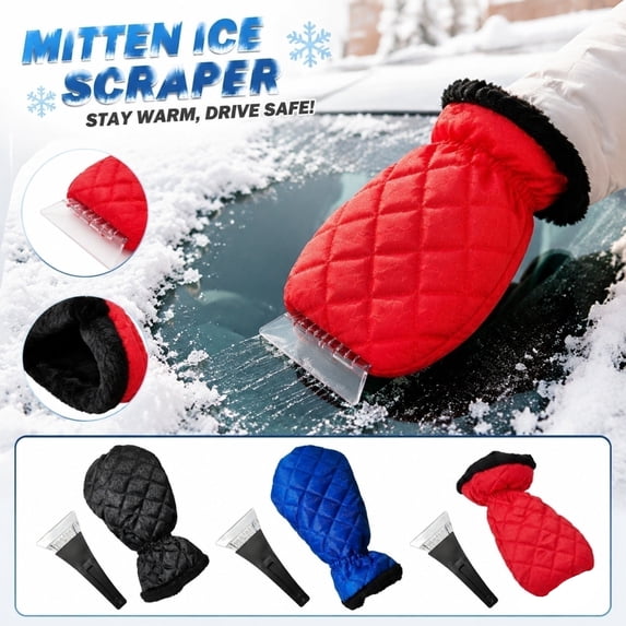 Cold Weather Car Kit, Snow Brush, Plastic Scraper, Frost Remover, Blue 13X6 in Waterproof Plush Fleece Lined Insulated Windshield Scraper Mitten, Reusable Heavy Duty Ice Remover